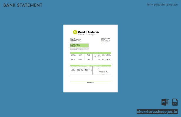 Andorra Credit Andorra Bankauszug Excel-Beispielvorschau